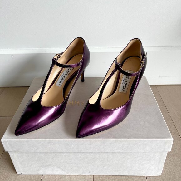 Jimmy Choo Iridescent Purple Kitten Heels w/ box - Picture 5 of 9